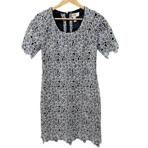 Badgley Mischka Belle Blue and White Short Sleeve Dress Size 6